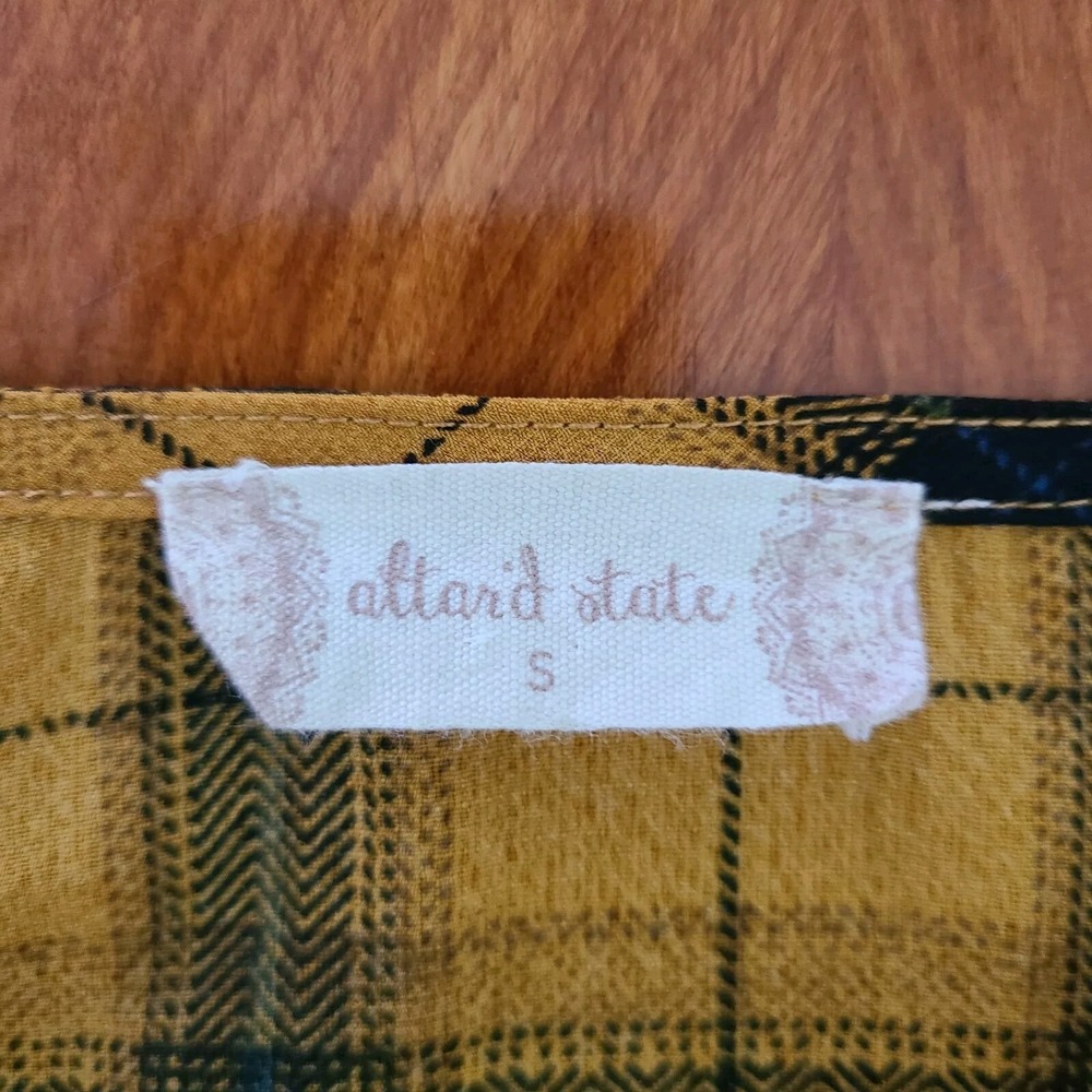 Altar'd State Plaid Academia Top Tunic Small Ruffle‎ Bell Sleeves School Office - Picture 8 of 10